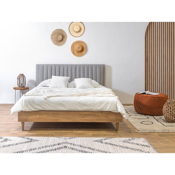 Világosszürke-natúr színű franciaágy ágyráccsal 180x200 cm Oceane – Bobochic Paris-image-2