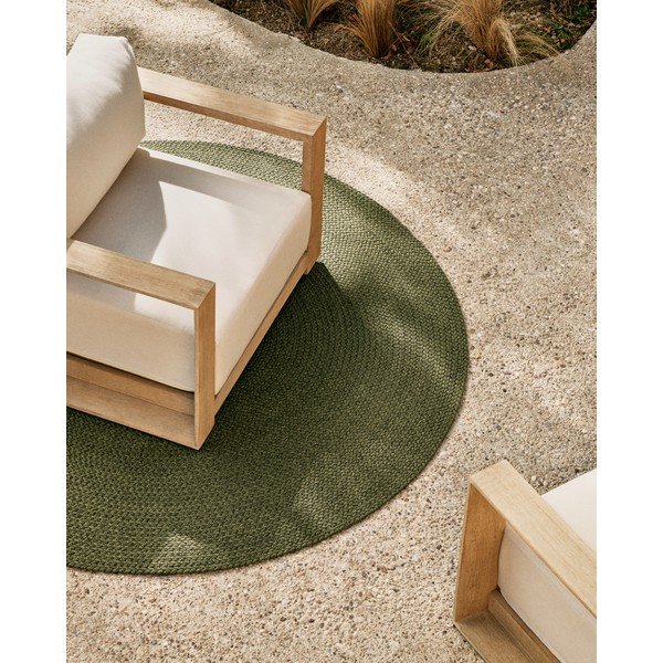 Zöld kerek kültéri-beltéri szőnyeg újrahasznosított szálakból ø 150 cm Despas – Kave Home-image-1