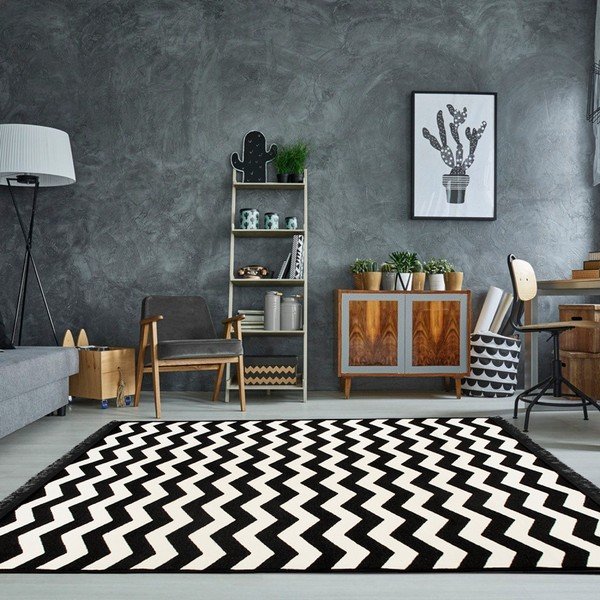 Zig Zag fekete-fehér kétoldalas szőnyeg, 140 x 215 cm-image-1