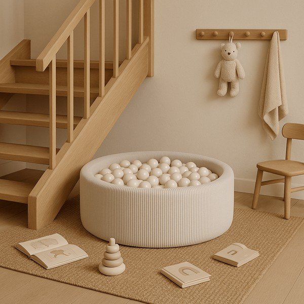 Krémszínű kordbársony labdamedence ø 90x30 cm Montessori – Meowbaby-image-2