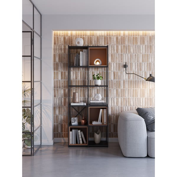 Fekete-téglavörös könyvespolc 71x179 cm Anya – Marckeric-image-1