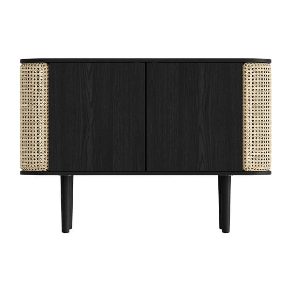 Fekete-natúr színű alacsony komód tölgyfa dekorral 109x75 cm Treasures – UMAGE-image-3