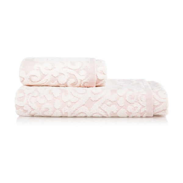 Bari világos rózsaszín pamut törülköző és fürdőlepedő szett - Maison Carezza