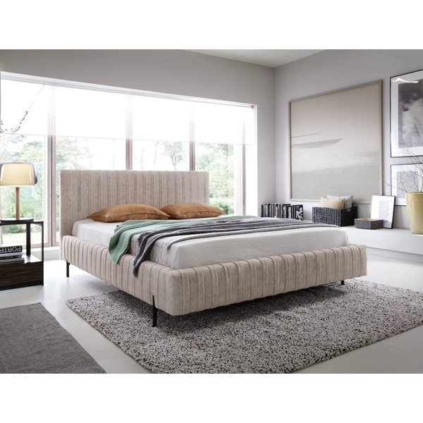 Bézs kárpitozott ágyneműtartós franciaágy ágyráccsal 140x200 cm Plissa – ELTAP-image-1