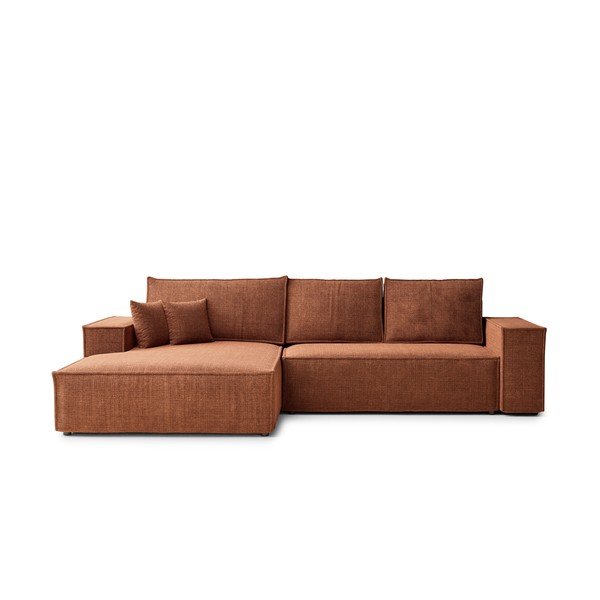 Rézszínű zsenília kinyitható-tárolóhelyes sarokkanapé (bal oldali-heverő résszel) Maze – Maison de Rêve