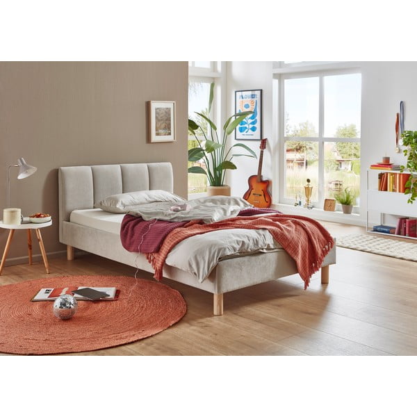 Bézs kárpitozott franciaágy ágyrács nélkül 140x200 cm Joker – Meise Möbel-image-1