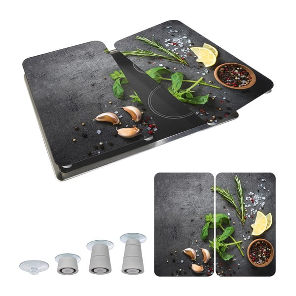 Szürke edzett üveg tűzhely fedőlap szett 2 db-os Universal Herbs – Wenko-image-2