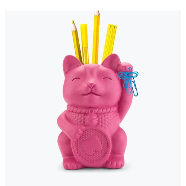 Lucky Cat rózsaszín ceruzatartó állvány - Just Mustard