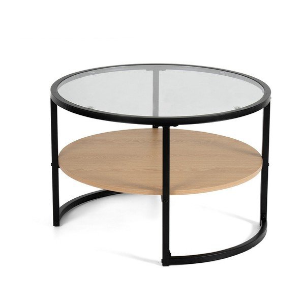 Fekete-natúr színű kerek dohányzóasztal tölgyfa dekorral ø 68 cm Zanu – Bonami Essentials