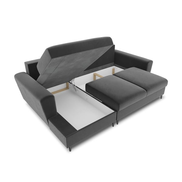 Világosszürke bársony kinyitható tárolóhelyes sarokkanapé (bal oldali-heverő résszel) Kyoto – Cosmopolitan Design-image-3