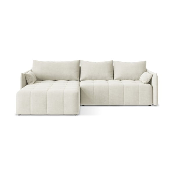 Bézs kinyitható-tárolóhelyes sarokkanapé (bal oldali-heverő résszel) Moku – Makamii