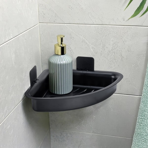 Fekete öntapadós műanyag fürdőszobai polc Parma – Allstar-image-1