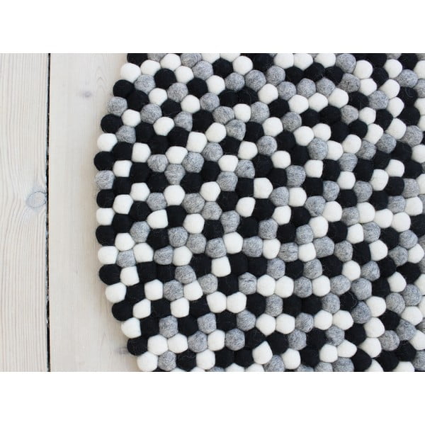 Ball Rugs fekete-fehér gyapjú golyószőnyeg, ⌀ 90 cm - Wooldot
