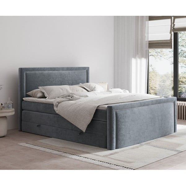 Sötétszürke ágyneműtartós boxspring ágy 200x200 cm Lavenda – Maison de Rêve-image-1