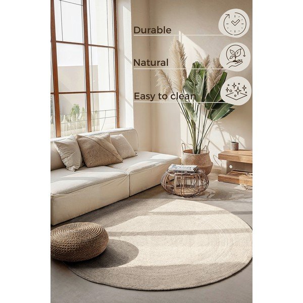 Krémszínű kétoldalas-kézi szövésű juta kerek szőnyeg ø 100 cm Braided – Hanse Home-image-3