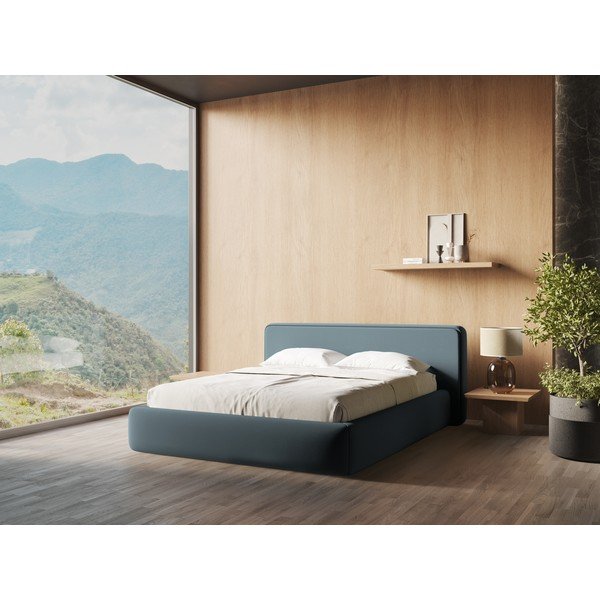 Kék kárpitozott ágyneműtartós franciaágy ágyráccsal 140x200 cm Kiana – Makamii-image-1