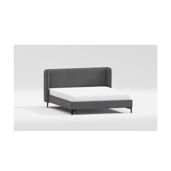 Sötétszürke kárpitozott franciaágy ágyráccsal 200x200 cm Basti – Ropez-image-4