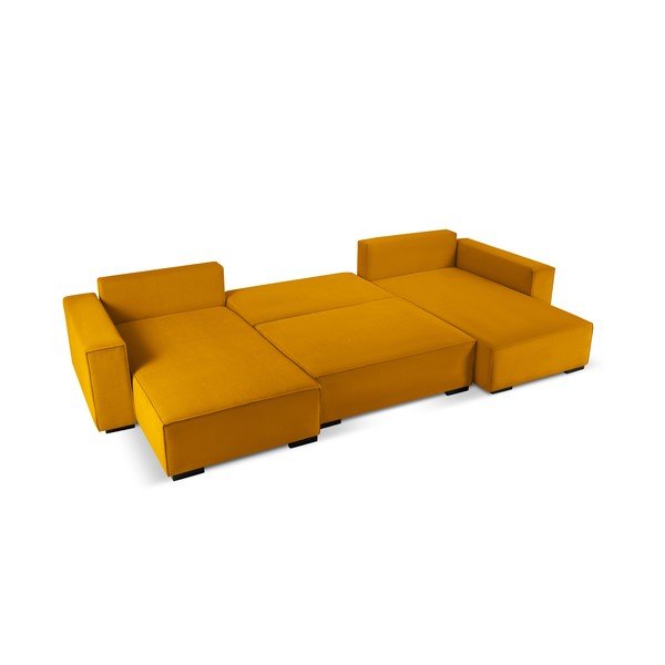 Azalea sárga kordbársony kinyitható U alakú kanapé - Mazzini Sofas-image-3