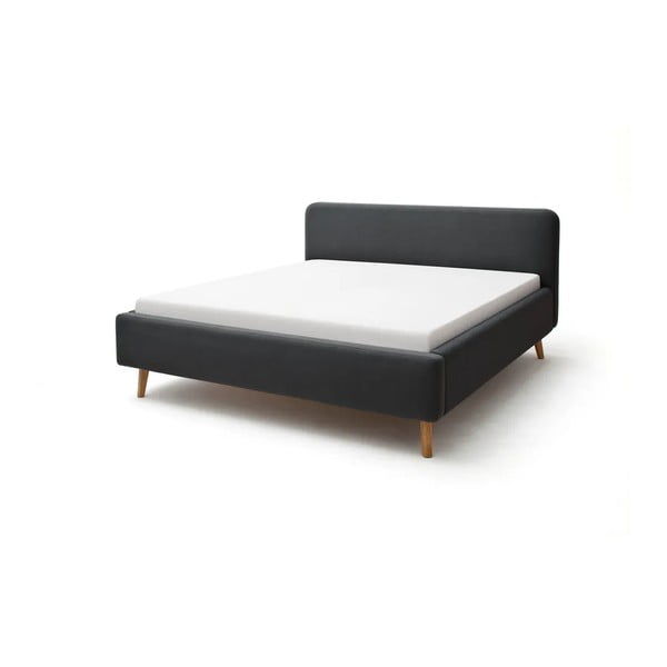 Antracitszürke kárpitozott ágyneműtartós franciaágy ágyráccsal 140x200 cm Mattis – Meise Möbel