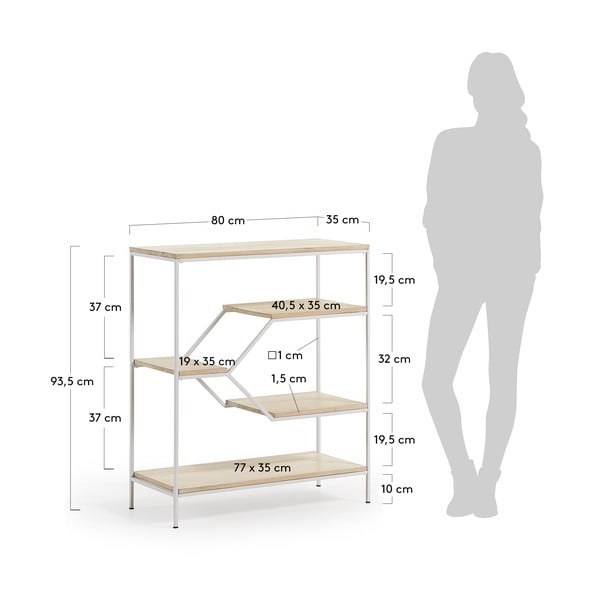 Pyke kisméretű fehér könyvespolc mangófa polcokkal - Kave Home-image-4