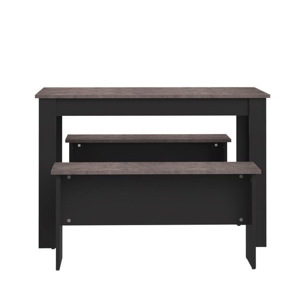 Nice fekete étkezőasztal betonmintás asztallappal és 2 paddal - Symbiosis-image-3