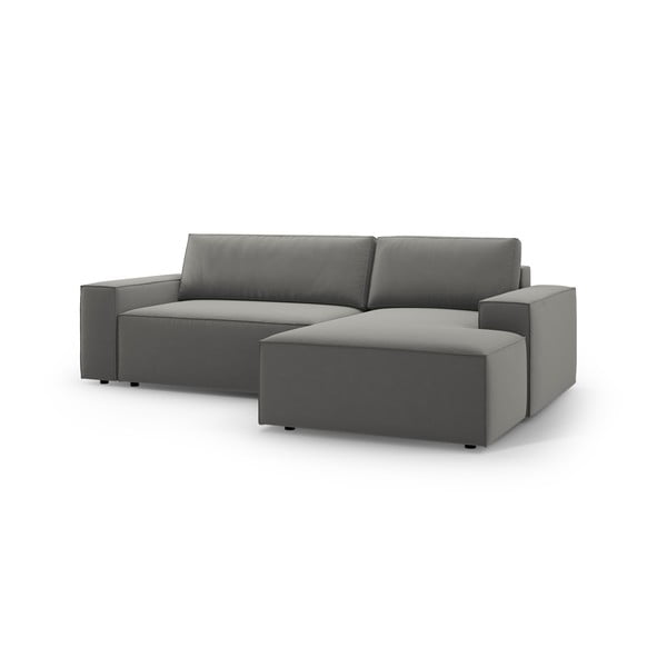 Világosszürke bársony kinyitható-tárolóhelyes sarokkanapé (jobb oldali-heverő résszel) Jodie – Micadoni -image-2