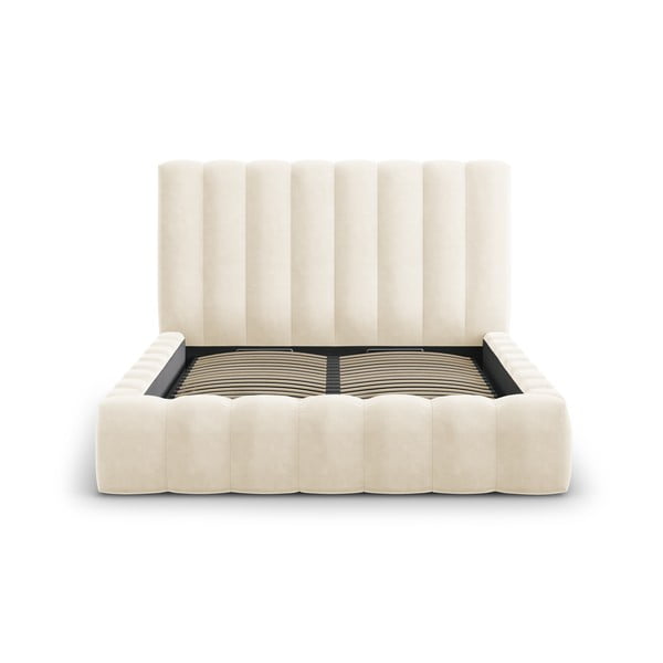 Bézs kárpitozott franciaágy tárolóhellyel, ágyráccsal 180x200 cm Kelp – Micadoni Home-image-2