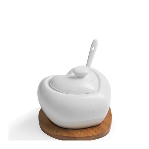 Heart porcelán cukortartó kiskanállal, bambusz alátéttel - Brandini-image-3