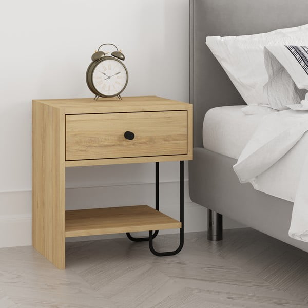 Natúr színű éjjeliszekrény tölgyfa dekorral Saturne – Marckeric-image-2