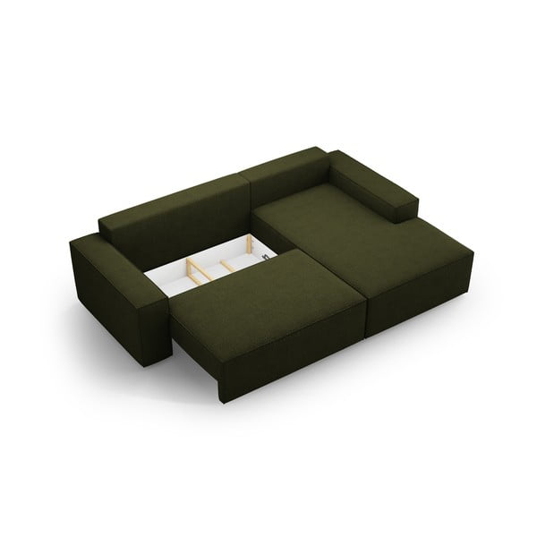 Sötétzöld buklé kinyitható sarokkanapé (jobb oldali) Jodie – Micadoni Home-image-4
