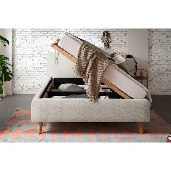 Bézs kárpitozott ágyneműtartós franciaágy ágyráccsal 140x200 cm Mattis – Meise Möbel-image-3