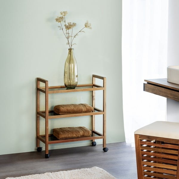 Fekete-natúr színű akácfa fürdőszobai polcos állvány 65x76,5 cm Fondi – Wenko-image-1