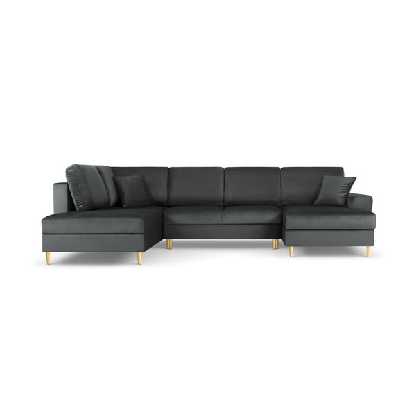 Sötétszürke bársony kinyitható tárolóhelyes sarokkanapé (bal oldali-U alakú) Kyoto – Cosmopolitan Design