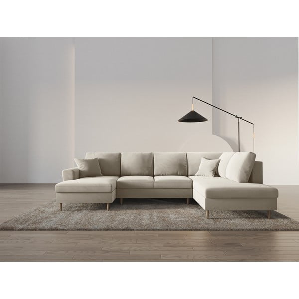 Bézs bársony kinyitható tárolóhelyes sarokkanapé (jobb oldali-U alakú) Kyoto – Cosmopolitan Design-image-2