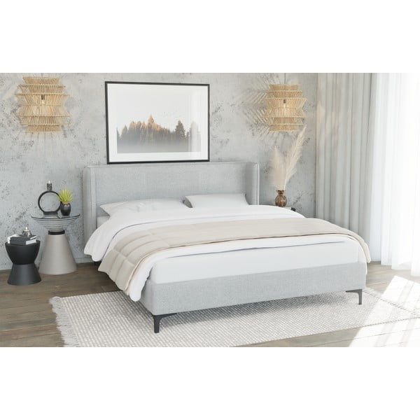 Szürke kárpitozott egyszemélyes ágy ágyráccsal 90x200 cm Basti – Ropez-image-1