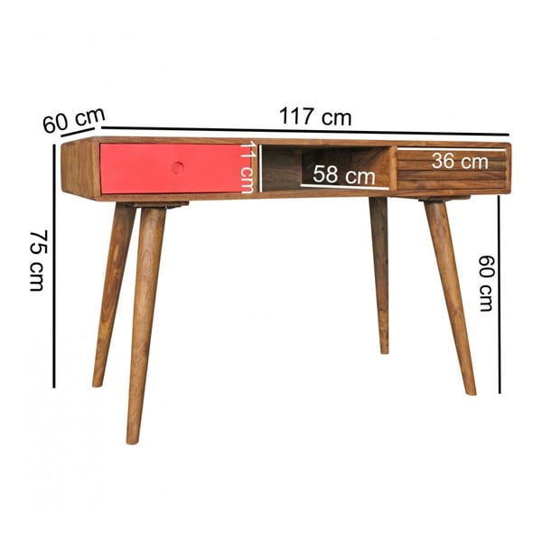 REPA tömör sheesham fa piros fiókos íróasztal - Skyport-image-4