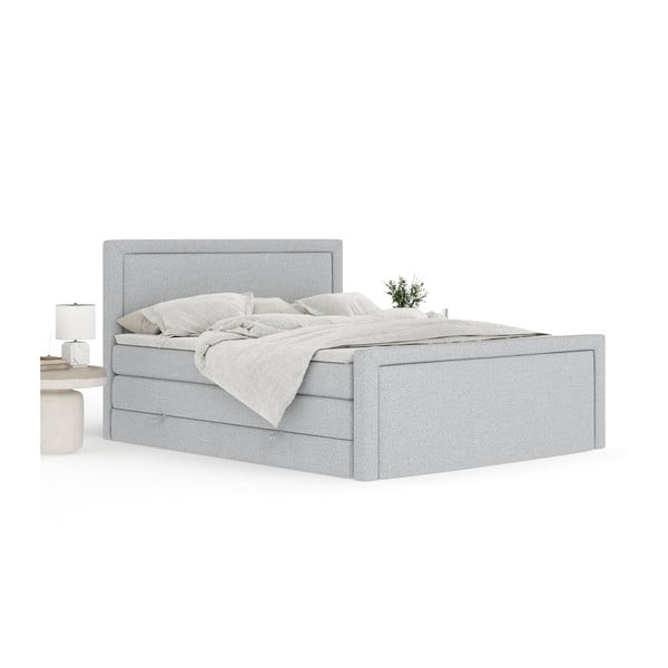 Világosszürke ágyneműtartós boxspring ágy 180x200 cm Lavenda – Maison de Rêve-image-2
