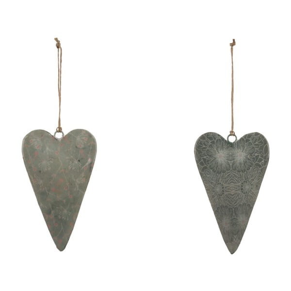 2 darabos kisméretű, szürke, szívformájú függő dekoráció szett zománcozott fémből, 5 x 10 cm - Ego Dekor