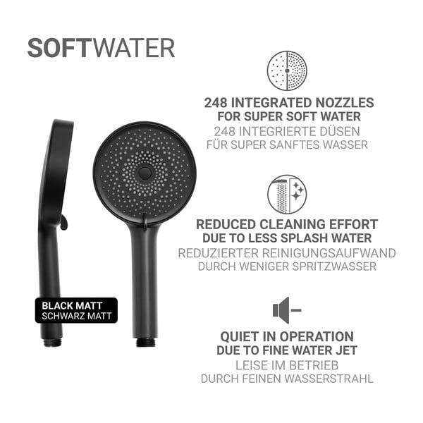 Matt fekete műanyag zuhanyfej ø 12 cm Softwater – Wenko-image-4