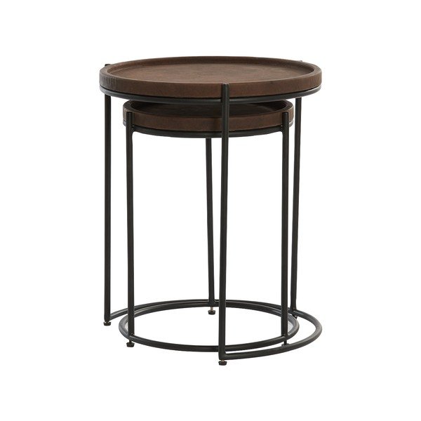 Bőr kerek tárolóasztal szett 2 db-os ø 53 cm Jairo – Light & Living-image-2