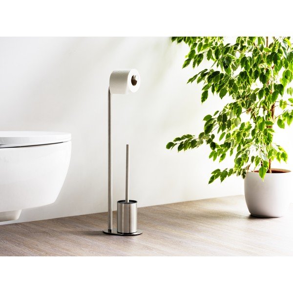 Matt ezüstszínű rozsdamentes acél WC-papír tartó állvány WC-kefével Levante – Wenko-image-1