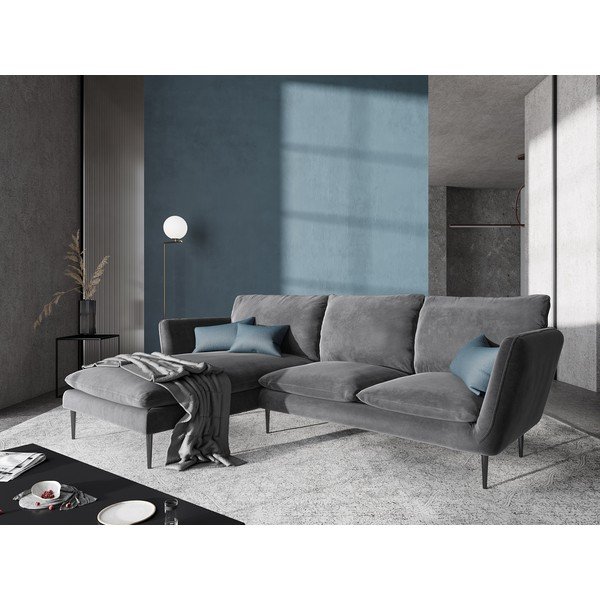 Acacia világosszürke bársony sarokkanapé, bal oldalas - Mazzini Sofas-image-1