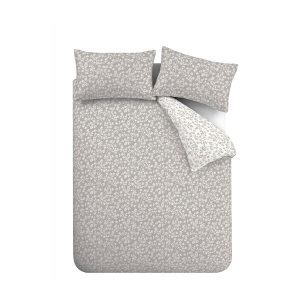 Szürke egyszemélyes flanel ágyneműhuzat 135x200 cm Grace Floral Leaf – Catherine Lansfield-image-2