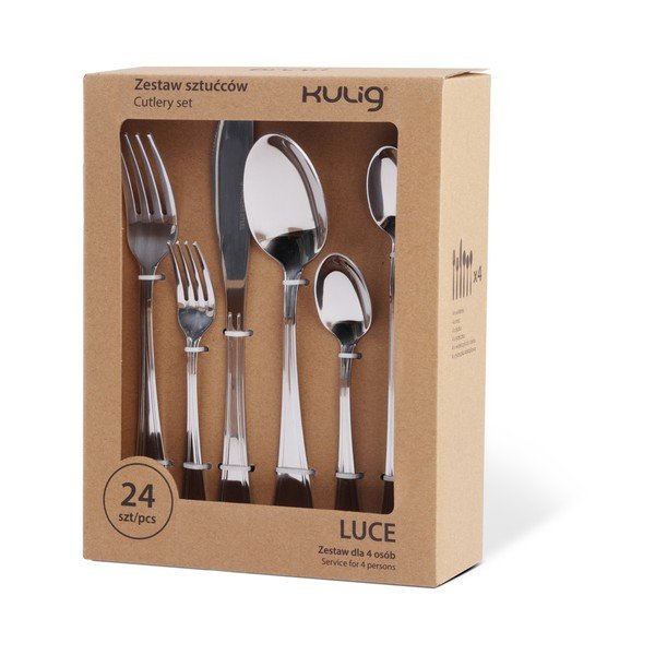 Ezüstszínű rozsdamentes acél négyszemélyes evőeszköz készlet 24 db-os Luce – Kulig-image-4