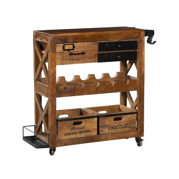 Natúr színű mangófa bortartó szekrény, palackok száma 5, 100x92x30 cm Ravi – Interia Home & Living