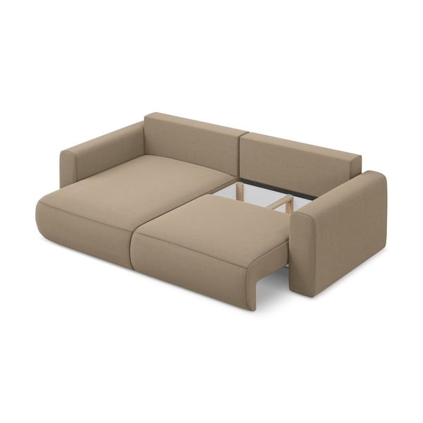Világosbarna bársony kinyitható-tárolóhelyes sarokkanapé (bal oldali-heverő résszel) Kapua – Makamii-image-4
