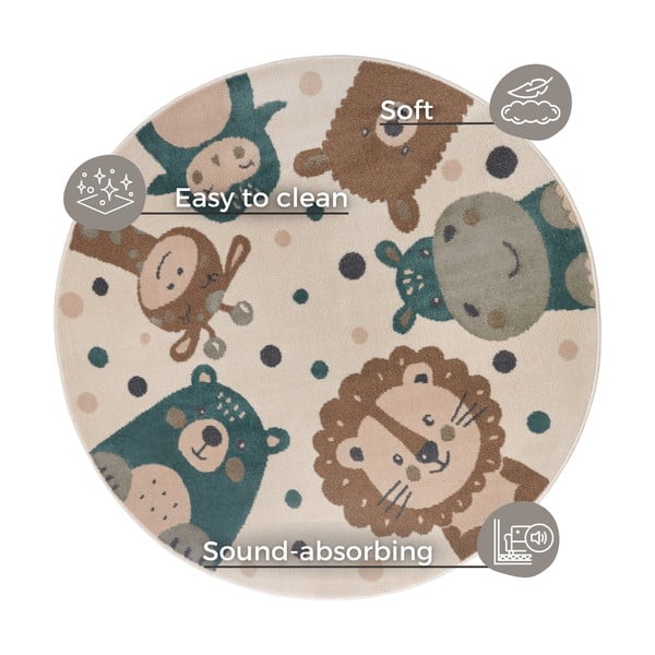 Bézs gyerek szőnyeg ø 140 cm Animal Party – Hanse Home-image-4