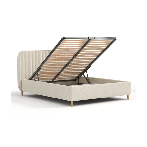 Bézs kárpitozott ágyneműtartós franciaágy ágyráccsal 160x200 cm Noto – Maison de Rêve-image-3