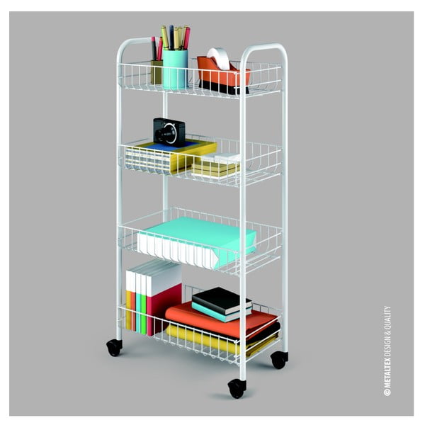 Fehér fém gurulós polcos állvány 41x84 cm Pisa – Metaltex-image-2