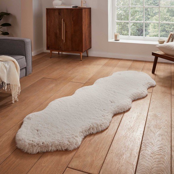 Krémszínű szintetikus futószőnyeg 60x180 cm Super Teddy – Think Rugs-image-1